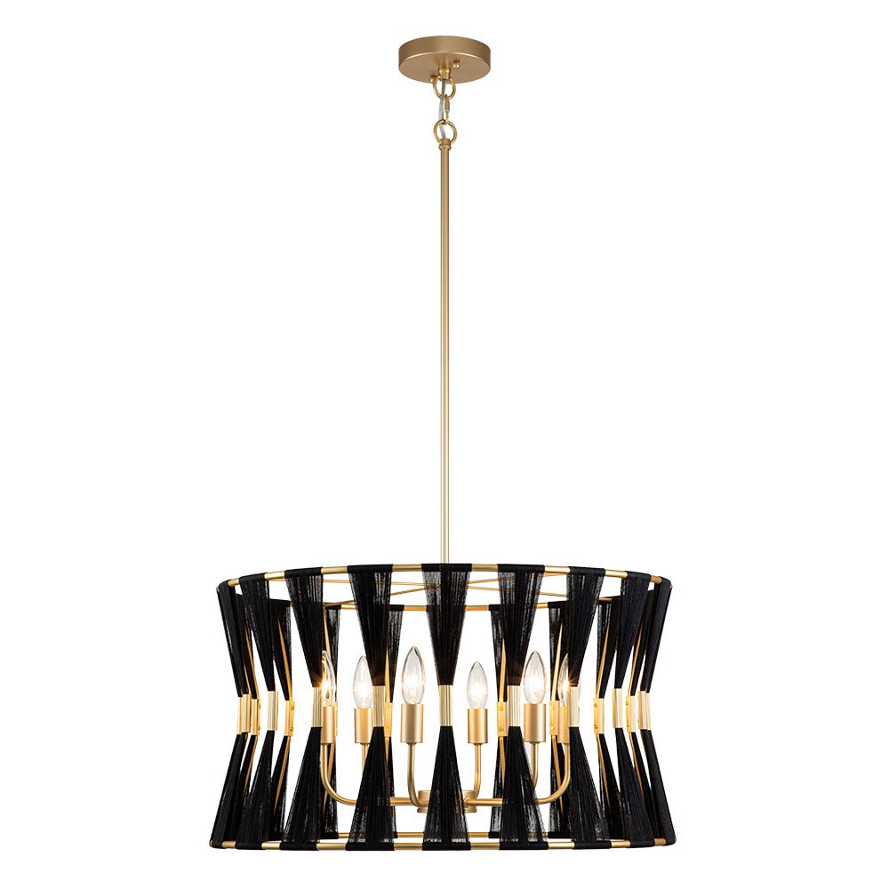 Candelabro colgante marfil con 6 bombillas, diseño bohemio de algodón tejido.