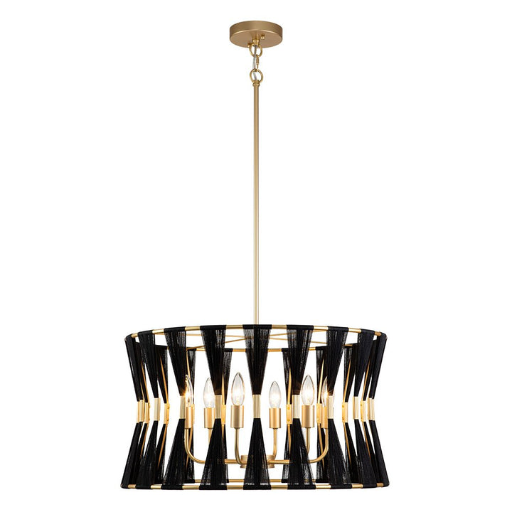 Candelabro colgante marfil con 6 bombillas, diseño bohemio de algodón tejido.