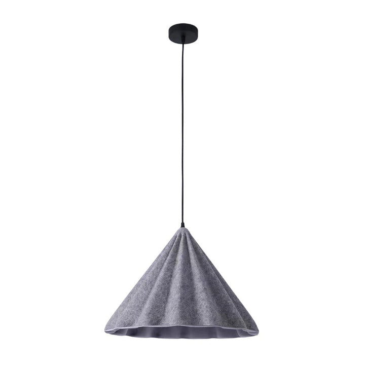 Iluminación moderna con lámpara colgante de diseño ondulado, estética minimalista de hogar.
