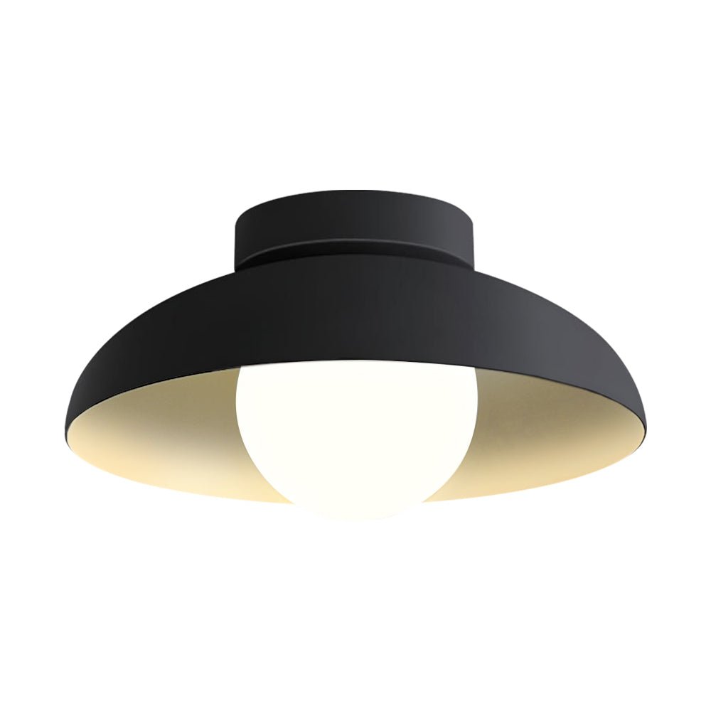 Luz de techo semi-empotrada contemporánea para sala de estar. Cúpula de vidrio y estructura de metal, diseño moderno.