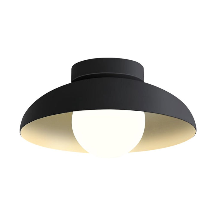 Luz de techo semi-empotrada contemporánea para sala de estar. Cúpula de vidrio y estructura de metal, diseño moderno.