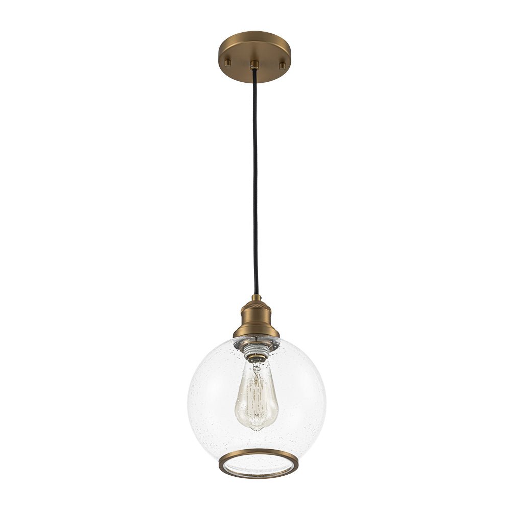 Luz ambiente contemporánea: lámpara colgante de vidrio semilla y latón para vestíbulo.