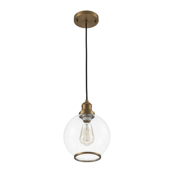 Luz ambiente contemporánea: lámpara colgante de vidrio semilla y latón para vestíbulo.