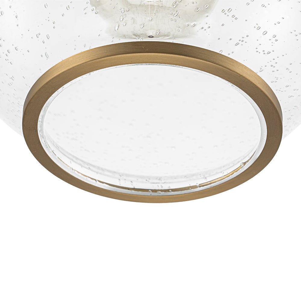 Lámpara de techo contemporánea, vidrio semilla y latón, embellece tu mesa de comedor.