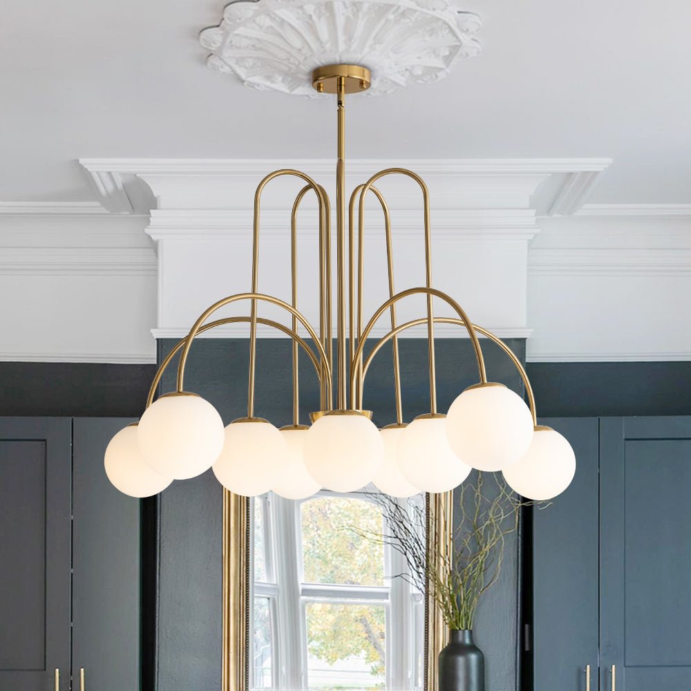 Candelabro moderno de vidrio burbuja, 10 luces, iluminación elegante para techo de salón.