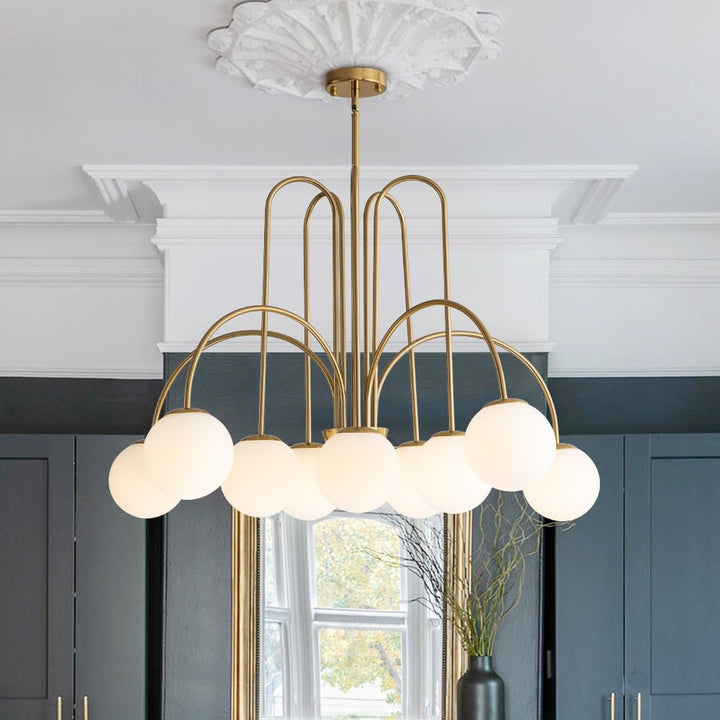 Candelabro moderno de vidrio burbuja, 10 luces, iluminación elegante para techo de salón.