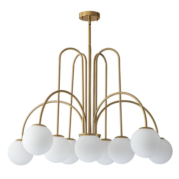 Lámpara de techo contemporánea, araña de vidrio burbuja, 10 luces y brazos curvos, diseño elegante.