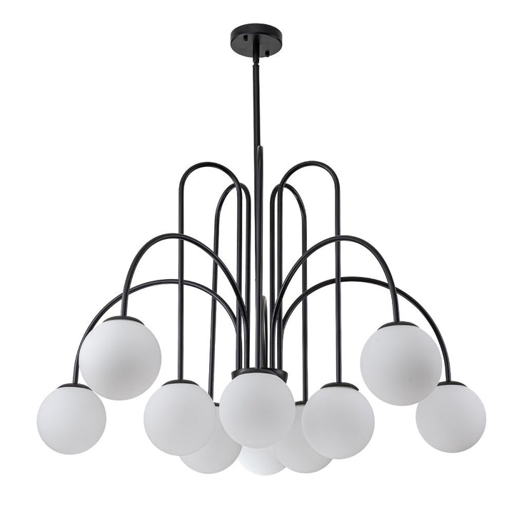 Iluminación de diseño para salón: lámpara de araña contemporánea con 10 burbujas de vidrio y curvas.