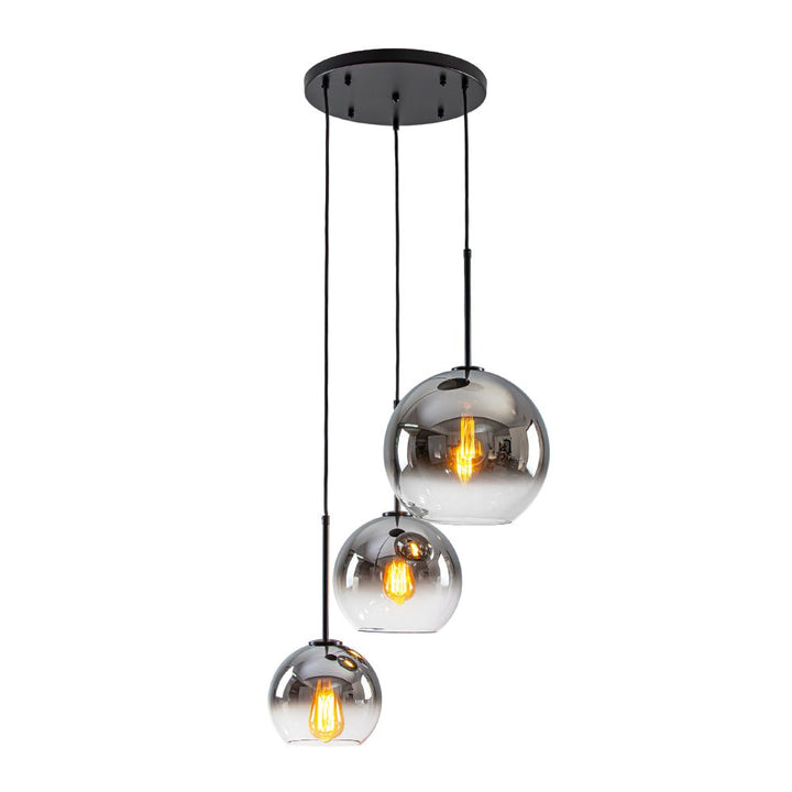 Lámpara colgante de diseño contemporáneo, 3 esferas con vidrio gradiente, para iluminación del hogar.