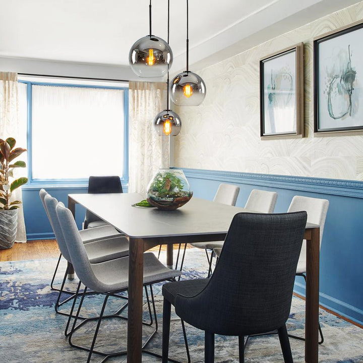 Decoración hogar: Lámpara colgante moderna con esferas de vidrio gradiente, 3 luces.