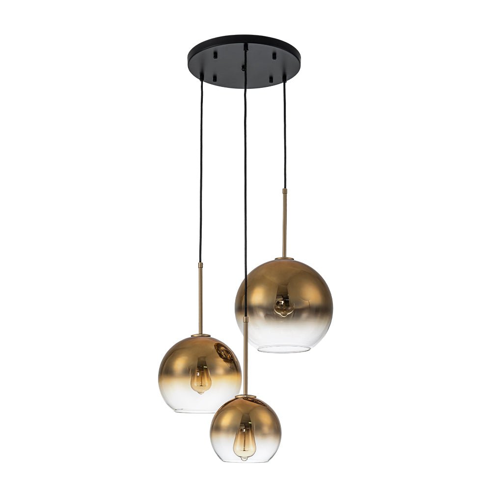 Lámpara colgante moderna esférica de vidrio gradiente. 3 focos para iluminación chic.