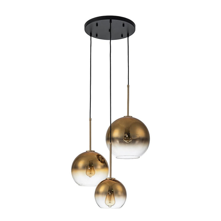 Lámpara colgante moderna esférica de vidrio gradiente. 3 focos para iluminación chic.