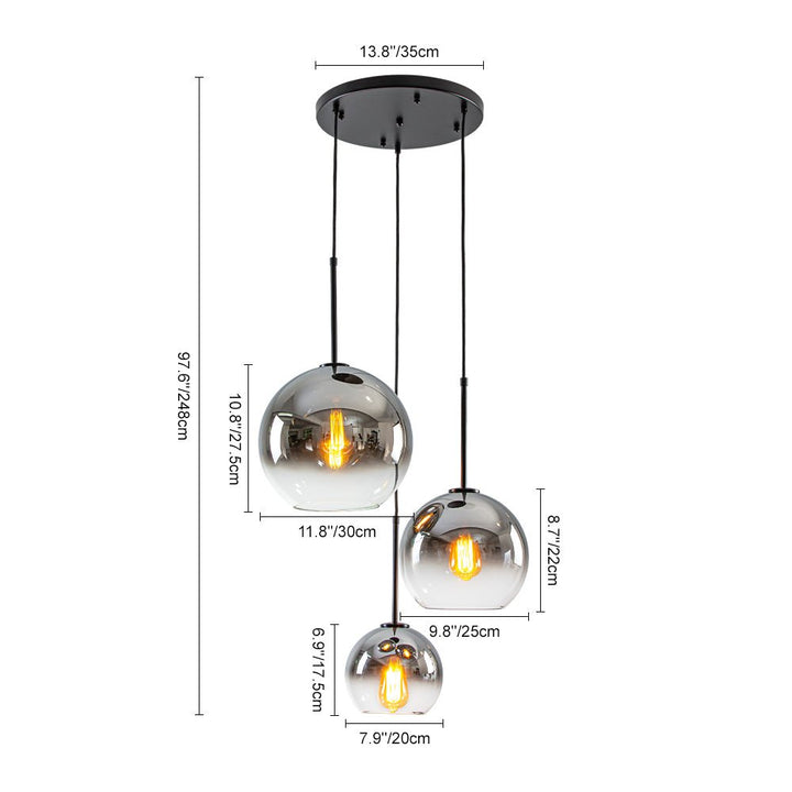 Lámpara colgante de 3 luces, esferas de vidrio gradiente. Acentúa cualquier decoración interior.