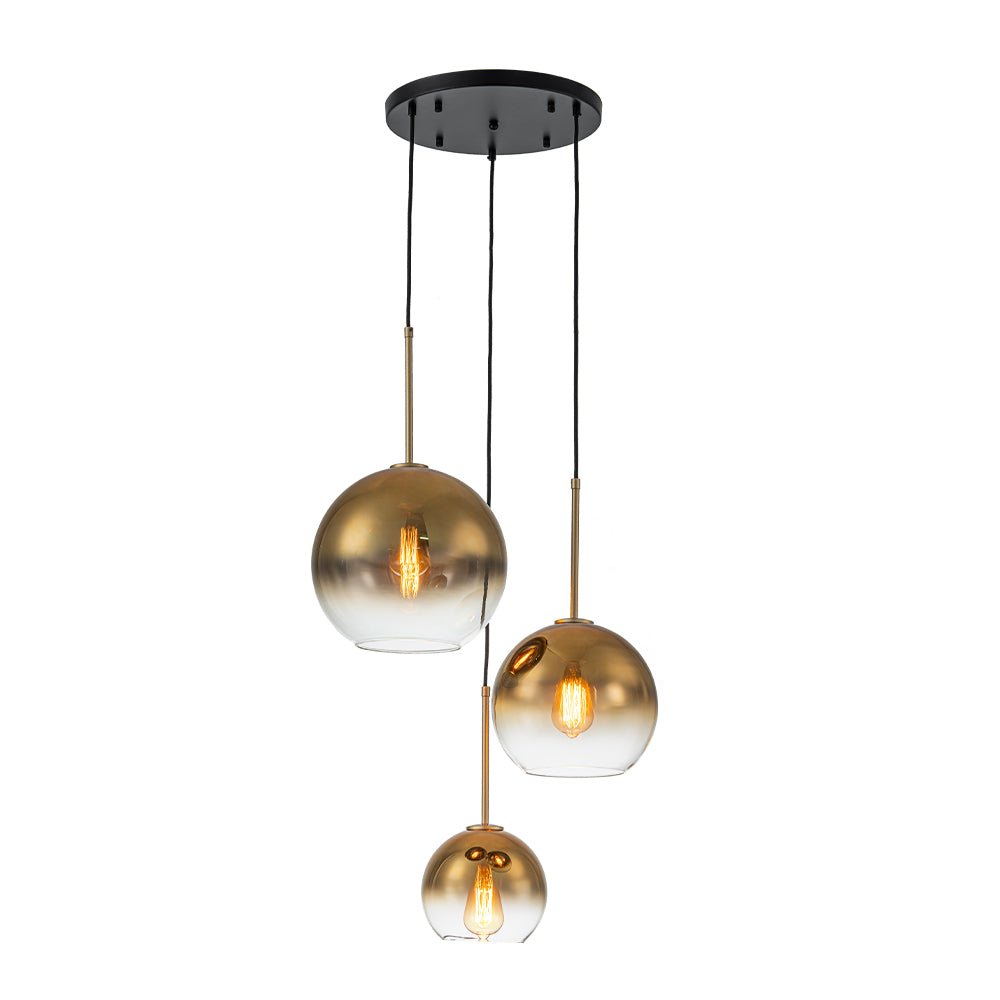 Lámpara de diseño: 3 luces esféricas, vidrio gradiente. Centro de atención para el hogar.