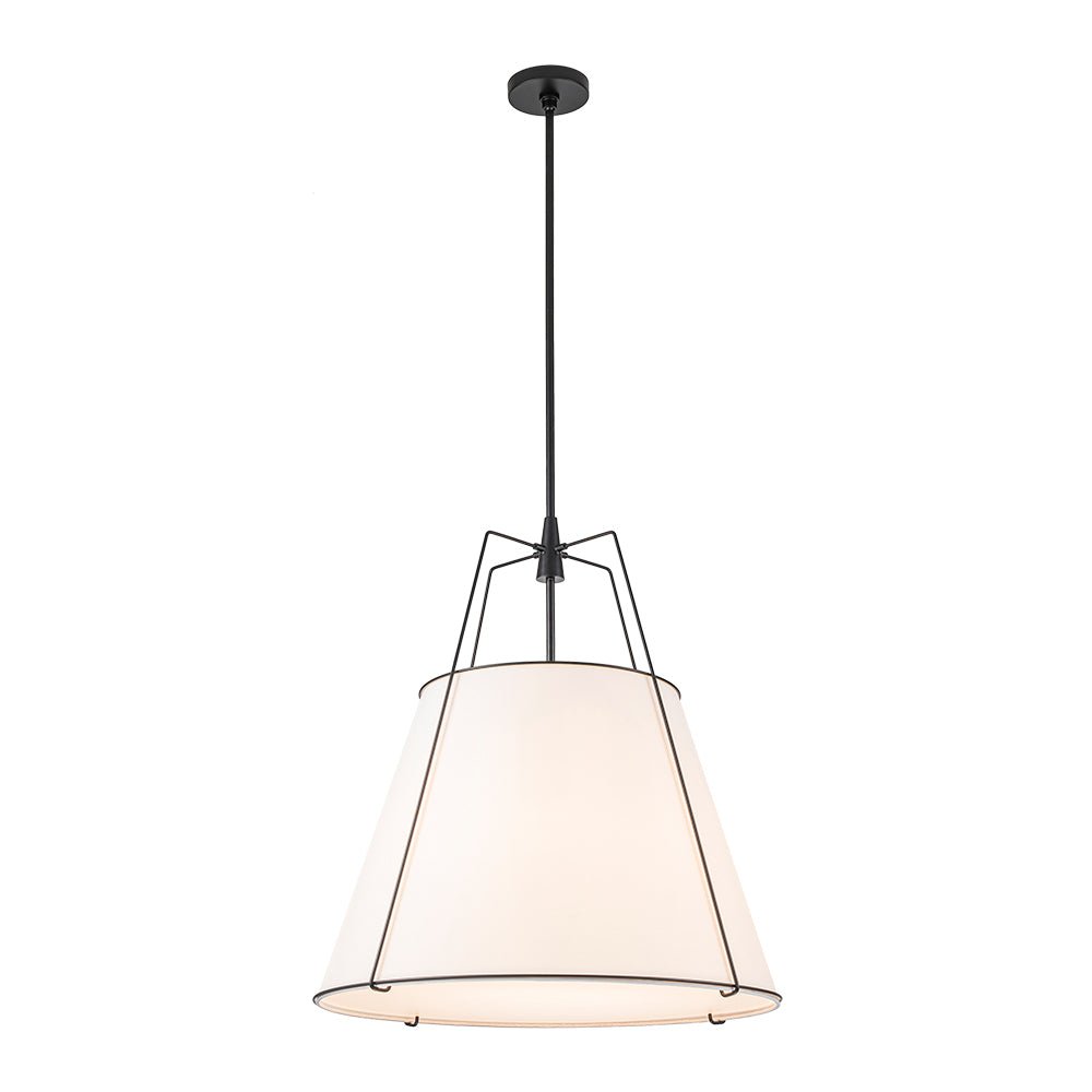 Luz colgante cónica de 4 luces. Diseño contemporáneo, acabado latón para sala elegante.