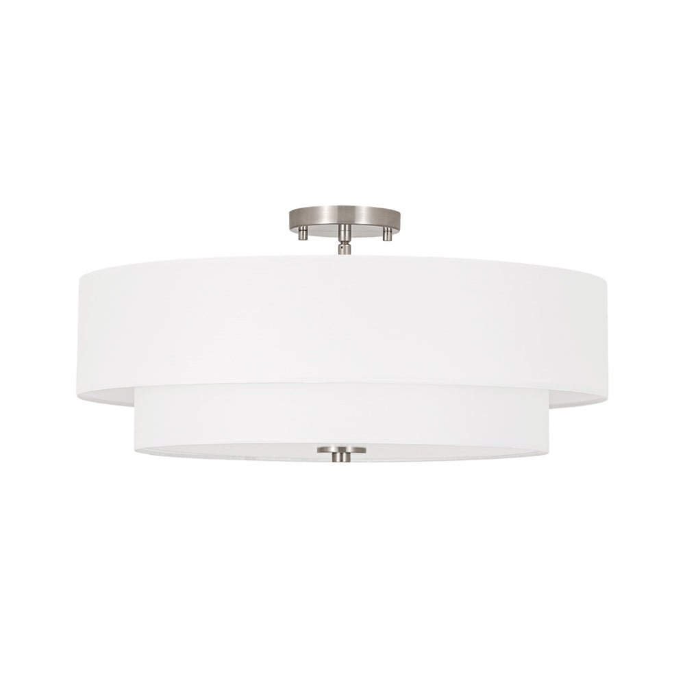 Lámpara semi-flush con pantalla de lino. 4 luces, ideal para una iluminación interior sofisticada.
