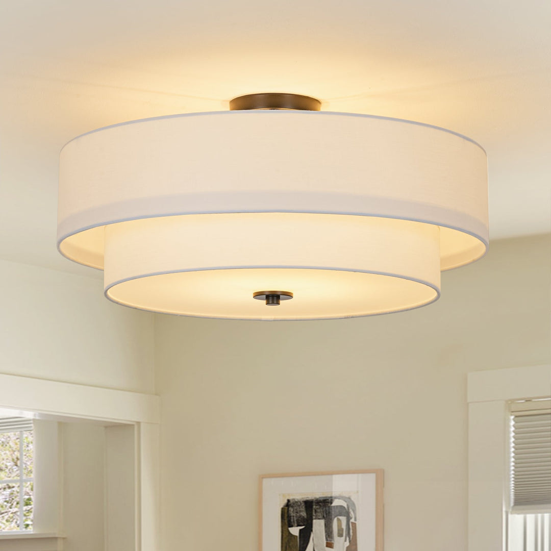Moderno plafón de lino con 4 luces. Lámpara de techo semi-flush regulable para sala de estar.