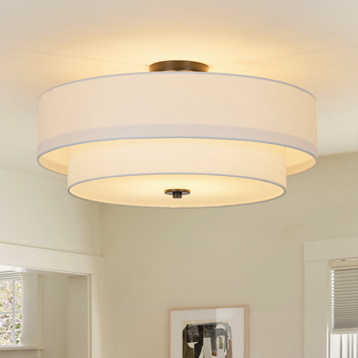 Moderno plafón de lino con 4 luces. Lámpara de techo semi-flush regulable para sala de estar.