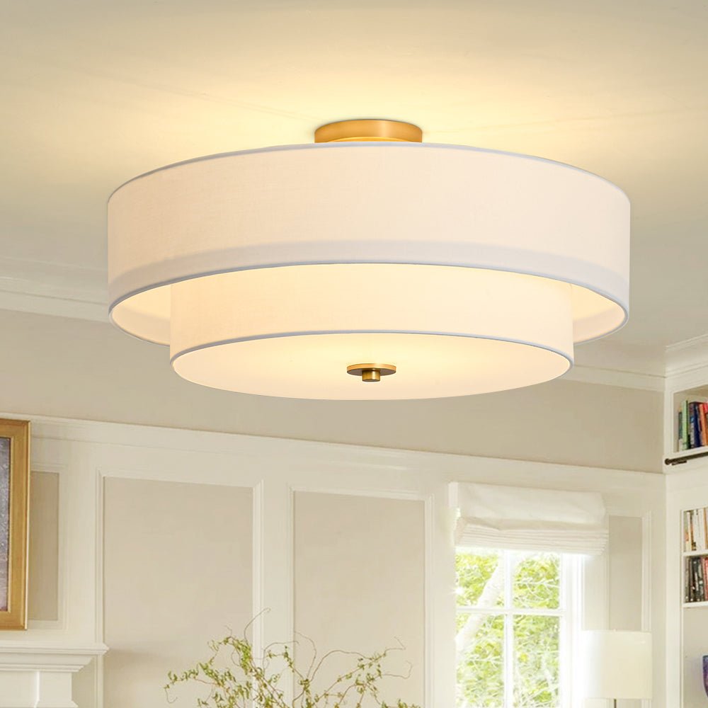 Luz de techo semi-flush moderna con pantalla de lino tambor y 4 luces. Ideal para sala.