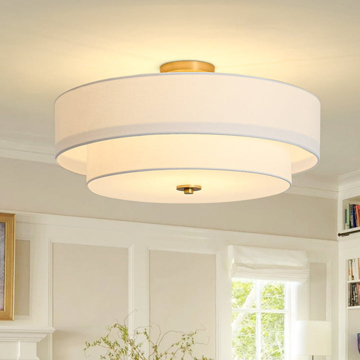 Luz de techo semi-flush moderna con pantalla de lino tambor y 4 luces. Ideal para sala.