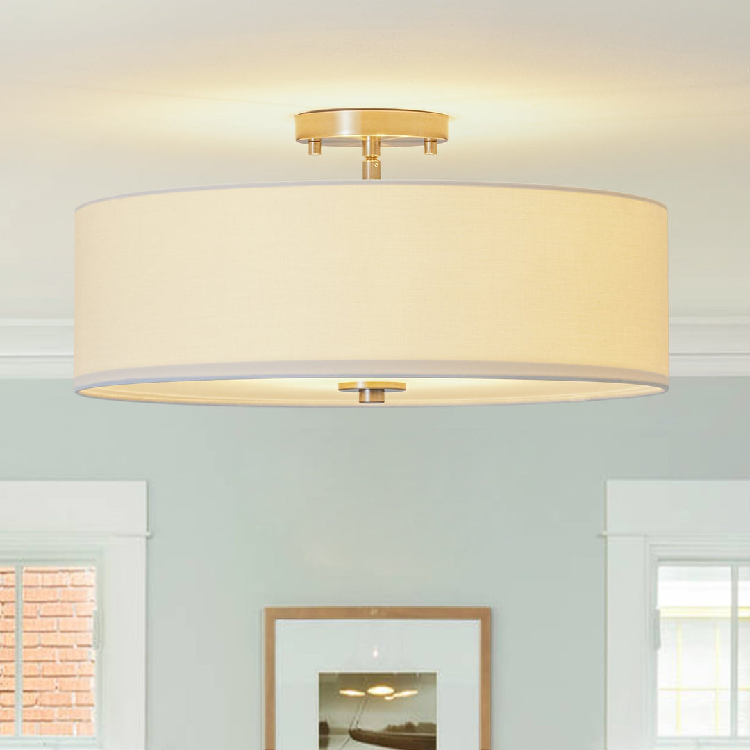 Lámpara de techo decorativa de lino, estilo moderno semi-flush. Proporciona luz suave con 4 bombillas.