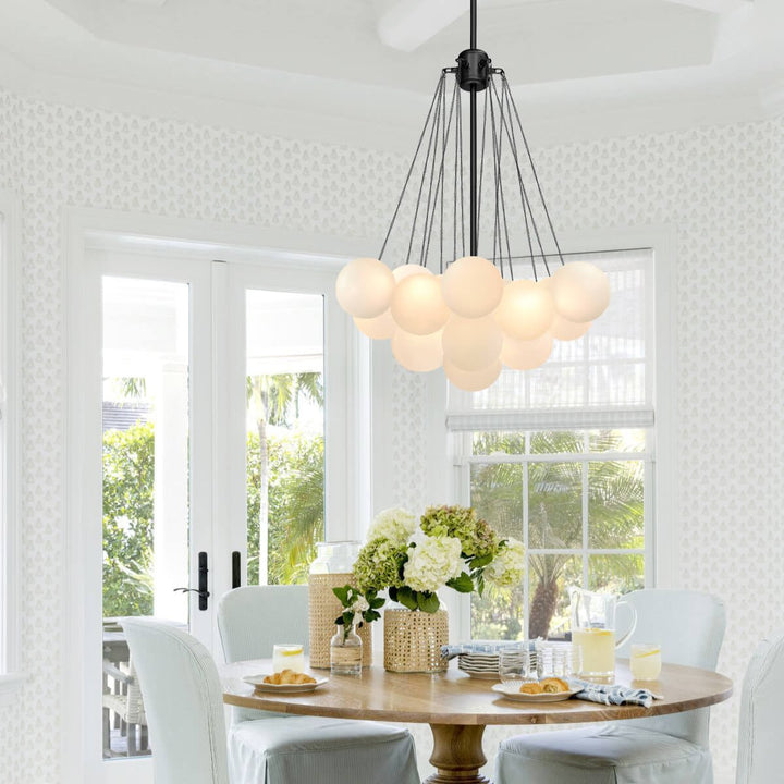 Lámpara de araña contemporánea de burbujas, diseño moderno y elegante para sala de estar. Iluminación única.