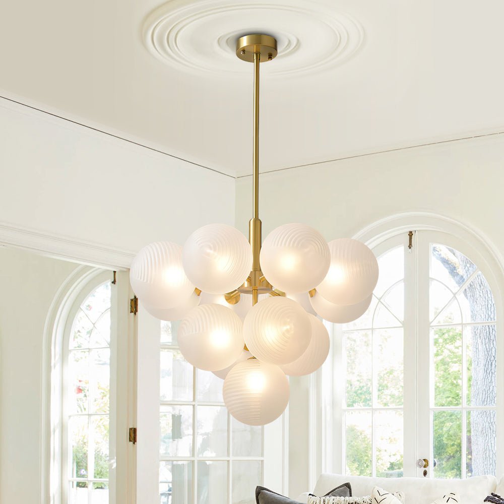 Candelabro moderno de burbuja estriado negro, ideal para sala de estar.