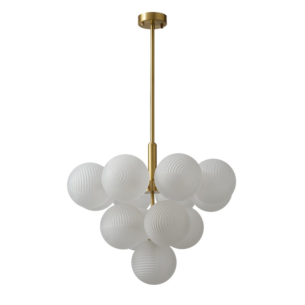 Lámpara de techo moderna con diseño estriado y esferas de luz, para sala.