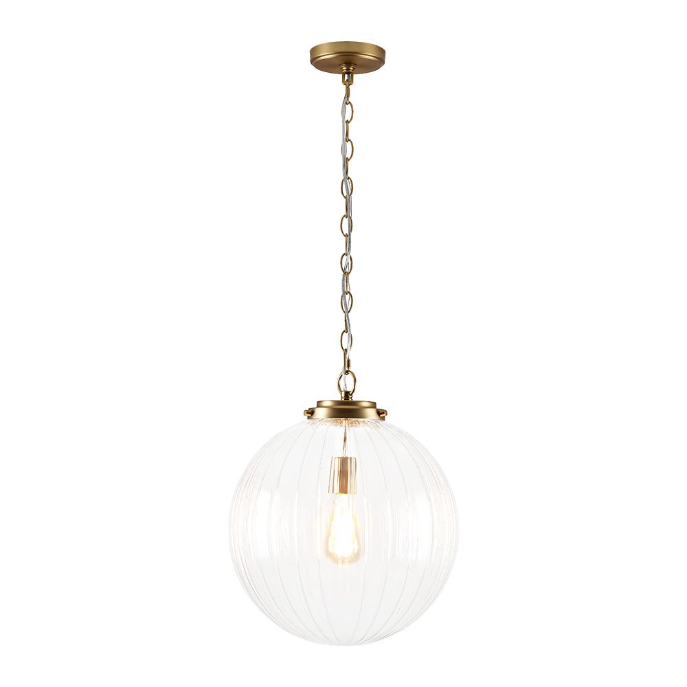 Colgante estriado con vidrio texturizado. Diseño contemporáneo y luz interior sofisticada.
