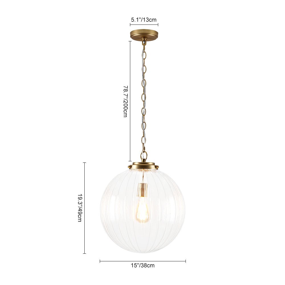 Lámpara moderna esfera estriada. Cadena ajustable, ideal para decoración de hogar con estilo.