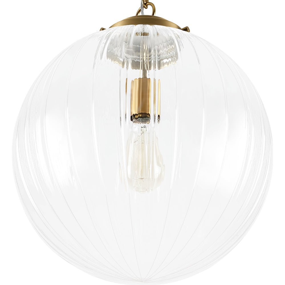 Lámpara de techo globo estriado. Cadena ajustable y diseño contemporáneo. Estilo elegante para tu hogar.