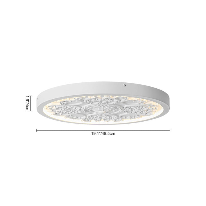 Luminaria de techo LED. Resina con flor grabada estilo francés. Montaje empotrado para iluminación y decoración.