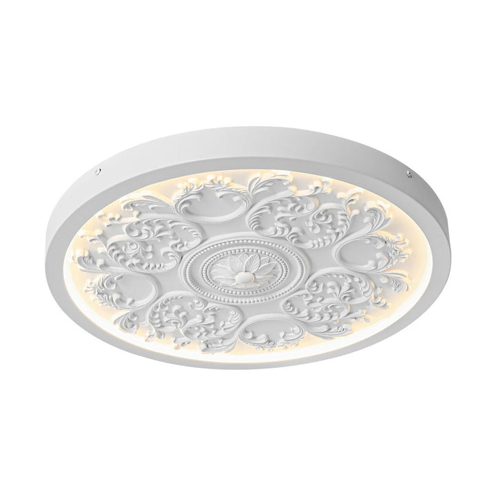 Luz de techo LED blanco cálido. Resina con flor grabada estilo francés. Iluminación interior decorativa.