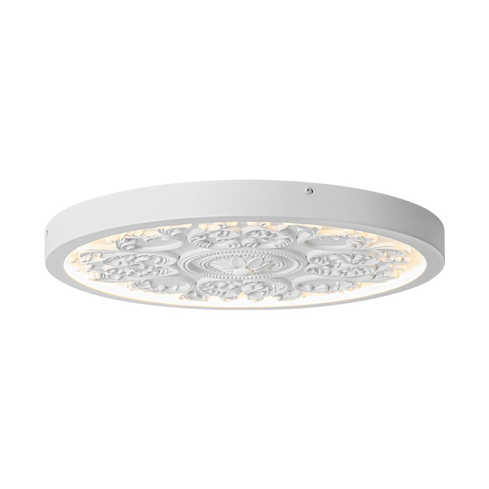 Luminaria LED de montaje empotrado. Resina con flor grabada. Estilo francés, iluminación interior hogar elegante.