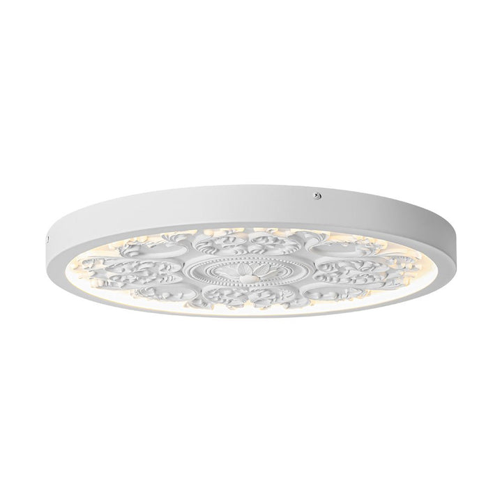 Luminaria LED de montaje empotrado. Resina con flor grabada. Estilo francés, iluminación interior hogar elegante.