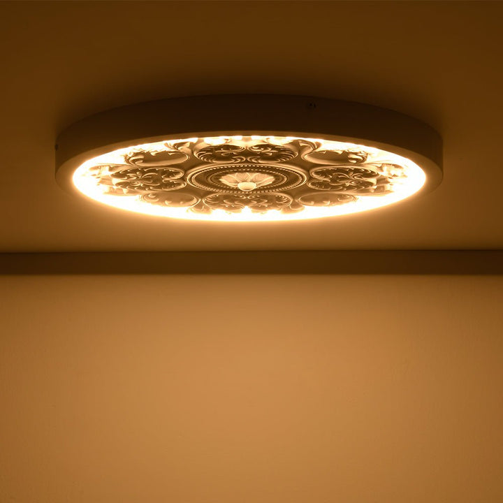 Luminaria LED creativa de resina con flor grabada. Estilo francés, montaje empotrado para iluminación interior.