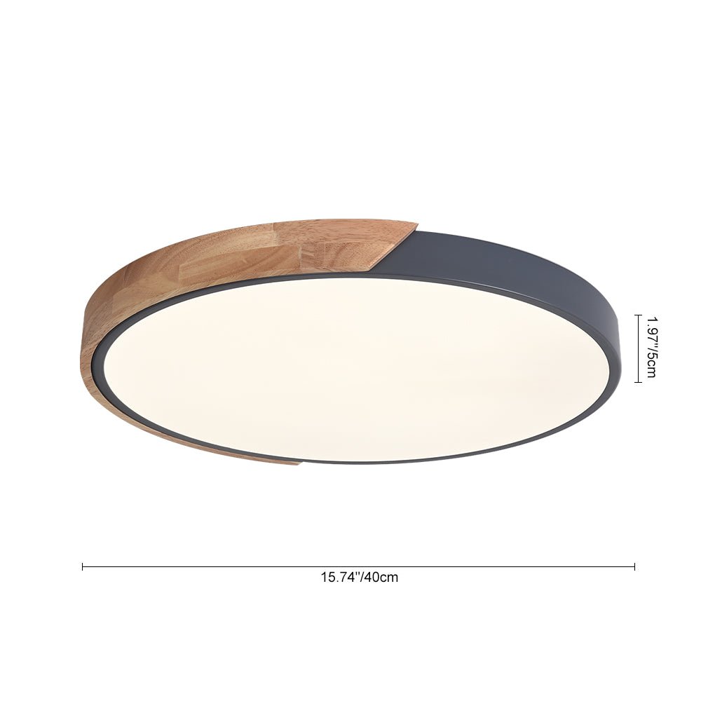 Diseño minimalista: luz de techo LED regulable, redonda, con detalle de madera. Perfecta para cualquier hogar.
