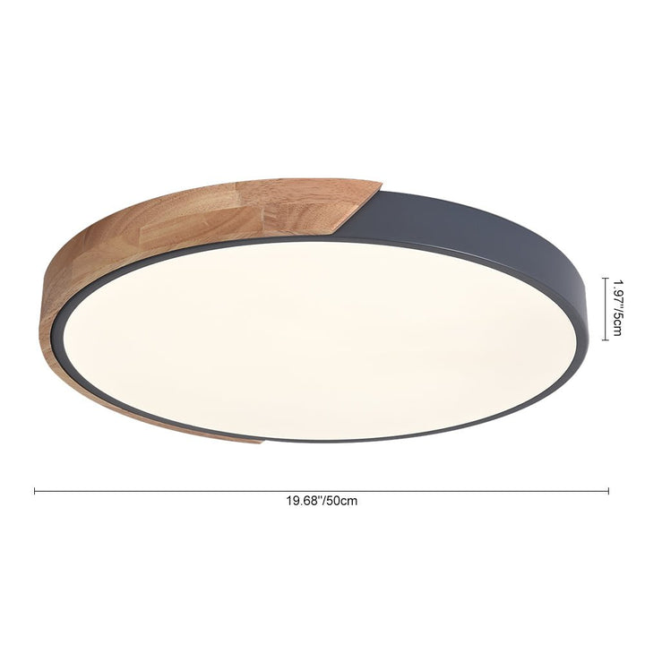 Montura de techo LED redonda moderna, regulable con acento de madera, mejora cualquier interior con estilo.