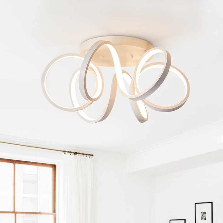 Plafón LED semiempotrado de techo estilo torbellino, luz regulable y eficiente energía.