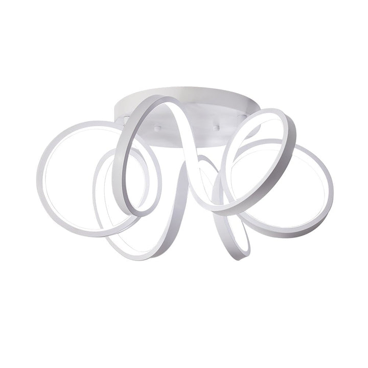 Plafón LED eficiente de techo, diseño torbellino elegante, luz regulable y ahorro energético.
