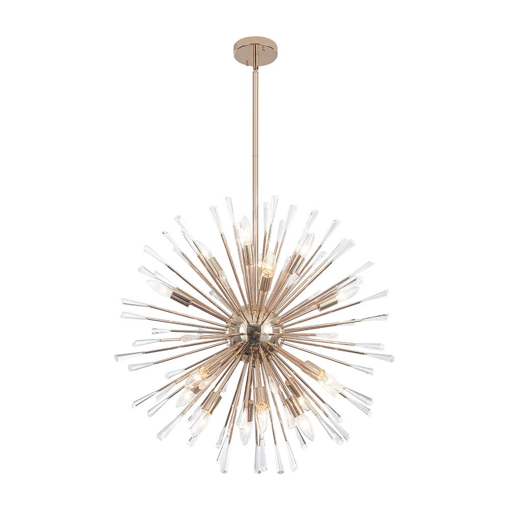 Araña de cristal diente de león dorada o cromada. Estilo Sputnik, luz regulable para decoración moderna.