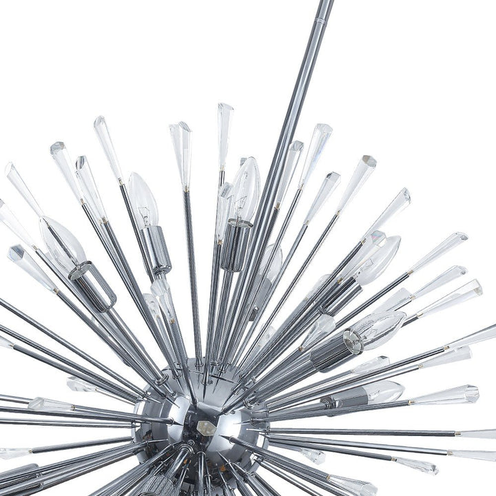 Araña de cristal diente de león, 20 luces cromadas. Lámpara de techo estilo Sputnik, diseño de lujo.