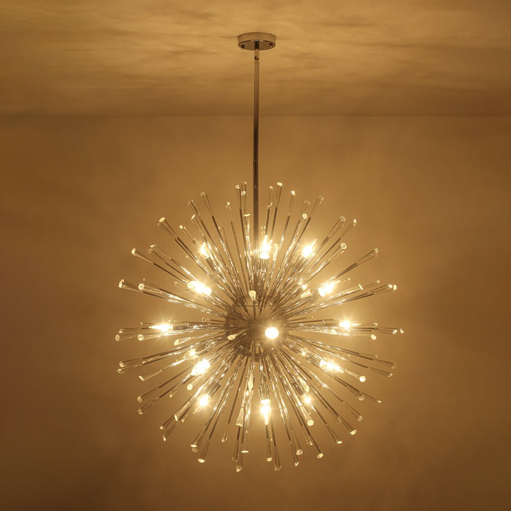 Iluminación superior de araña estilo Sputnik diente de león. Lámpara de cristal decorativa, diseño contemporáneo.