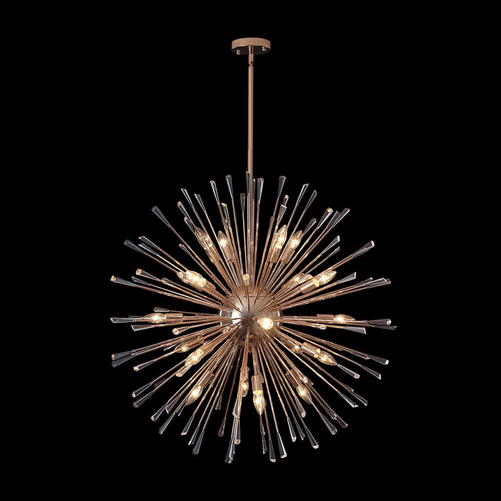 Impresionante araña de cristal estilo Sputnik diente de león. Luz regulable, diseño moderno y lujoso.