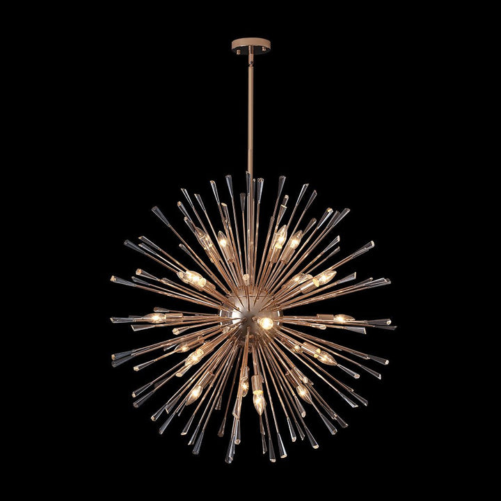 Impresionante araña de cristal estilo Sputnik diente de león. Luz regulable, diseño moderno y lujoso.