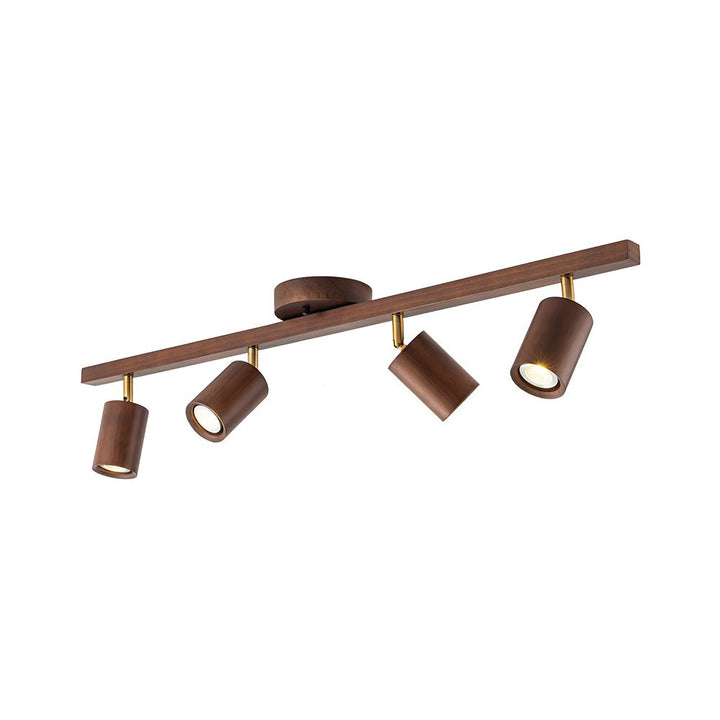 Iluminación de techo, lámpara lineal rústica, focos giratorios GU10, madera, semi empotrada.