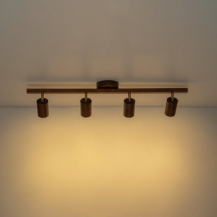 Focos de techo semi empotrados, lineal, estilo rústico, madera de nogal, luz direccional para hogar.
