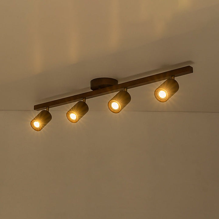 Iluminación de techo lineal, focos giratorios GU10, estilo granja, madera de nogal, luz hogar.