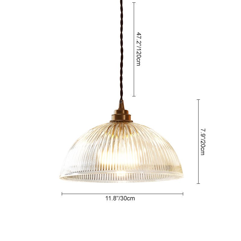 Iluminación moderna: lámpara colgante industrial con cúpula de vidrio ribeteado para E27.