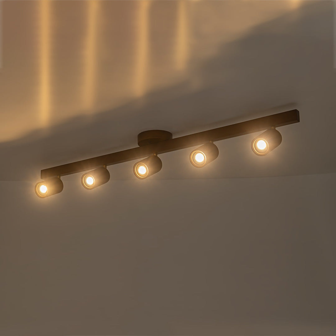 Lámpara de techo de granja, lineal, con focos rotables de madera de nogal, luz ajustable para interiores.